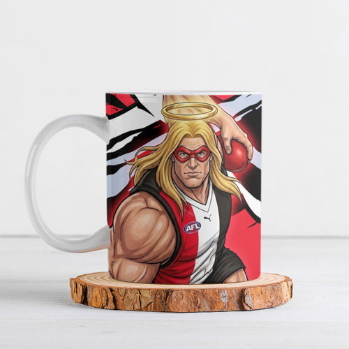 St Kilda Football Club Ceramic Mug Saints Muscular Mascot Graphic - Abstract Paint Splatter Art