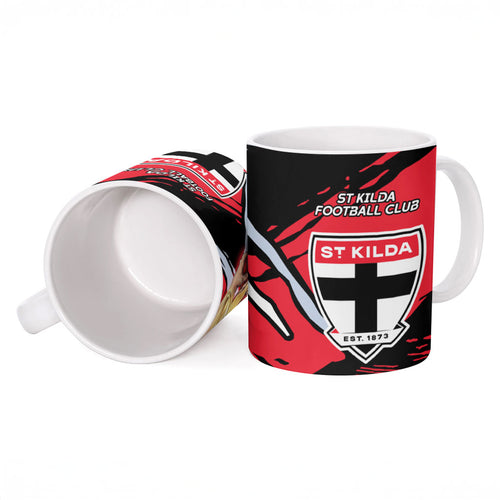 St Kilda Football Club Ceramic Mug Saints Muscular Mascot Graphic - Abstract Paint Splatter Art