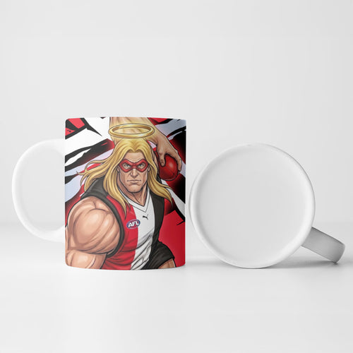 St Kilda Football Club Ceramic Mug Saints Muscular Mascot Graphic - Abstract Paint Splatter Art