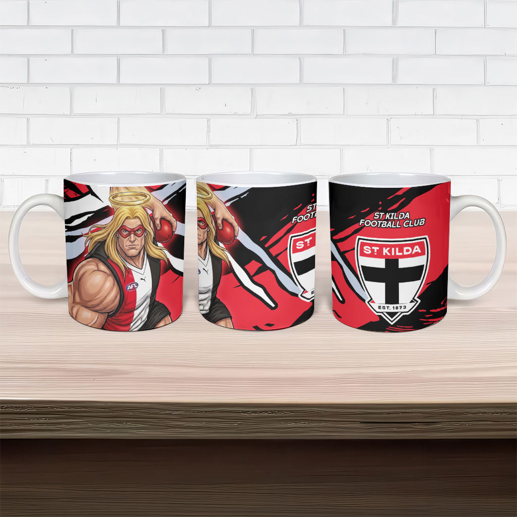 St Kilda Football Club Ceramic Mug Saints Muscular Mascot Graphic - Abstract Paint Splatter Art