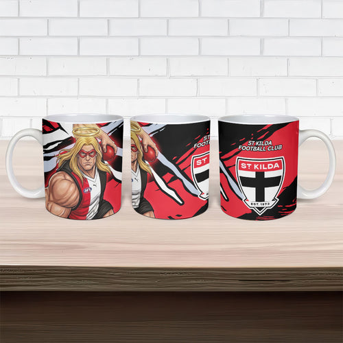 St Kilda Football Club Ceramic Mug Saints Muscular Mascot Graphic - Abstract Paint Splatter Art