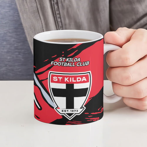 St Kilda Football Club Ceramic Mug Saints Muscular Mascot Graphic - Abstract Paint Splatter Art