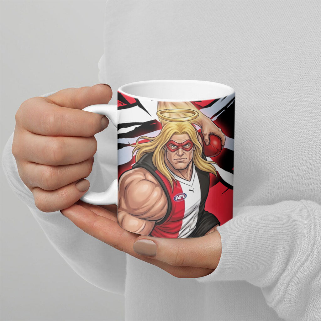 St Kilda Football Club Ceramic Mug Saints Muscular Mascot Graphic - Abstract Paint Splatter Art