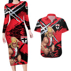 St Kilda Football Club Couples Matching Long Sleeve Bodycon Dress and Hawaiian Shirt Saints Muscular Mascot Graphic - Abstract Paint Splatter Art