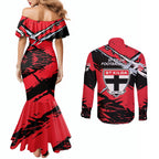 St Kilda Football Club Couples Matching Mermaid Dress and Long Sleeve Button Shirt Saints Muscular Mascot Graphic - Abstract Paint Splatter Art
