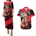 St Kilda Football Club Couples Matching Puletasi and Hawaiian Shirt Saints Muscular Mascot Graphic - Abstract Paint Splatter Art