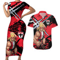 St Kilda Football Club Couples Matching Short Sleeve Bodycon Dress and Hawaiian Shirt Saints Muscular Mascot Graphic - Abstract Paint Splatter Art