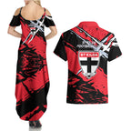 St Kilda Football Club Couples Matching Summer Maxi Dress and Hawaiian Shirt Saints Muscular Mascot Graphic - Abstract Paint Splatter Art