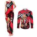 St Kilda Football Club Couples Matching Tank Maxi Dress and Long Sleeve Button Shirt Saints Muscular Mascot Graphic - Abstract Paint Splatter Art