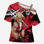 St Kilda Football Club Cross Shoulder Shirt Saints Muscular Mascot Graphic - Abstract Paint Splatter Art