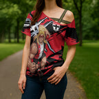 St Kilda Football Club Cross Shoulder Shirt Saints Muscular Mascot Graphic - Abstract Paint Splatter Art