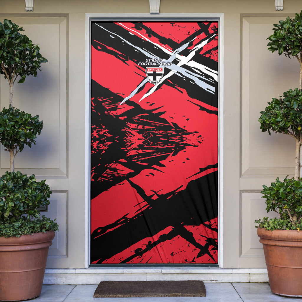 St Kilda Football Club Door Cover Saints Muscular Mascot Graphic - Abstract Paint Splatter Art