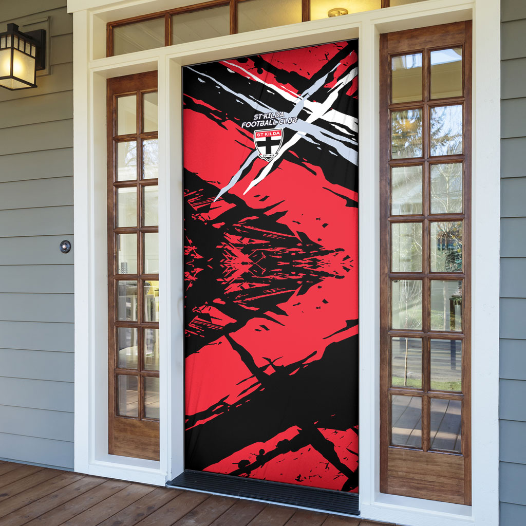 St Kilda Football Club Door Cover Saints Muscular Mascot Graphic - Abstract Paint Splatter Art