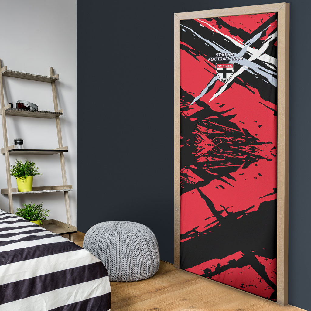 St Kilda Football Club Door Cover Saints Muscular Mascot Graphic - Abstract Paint Splatter Art