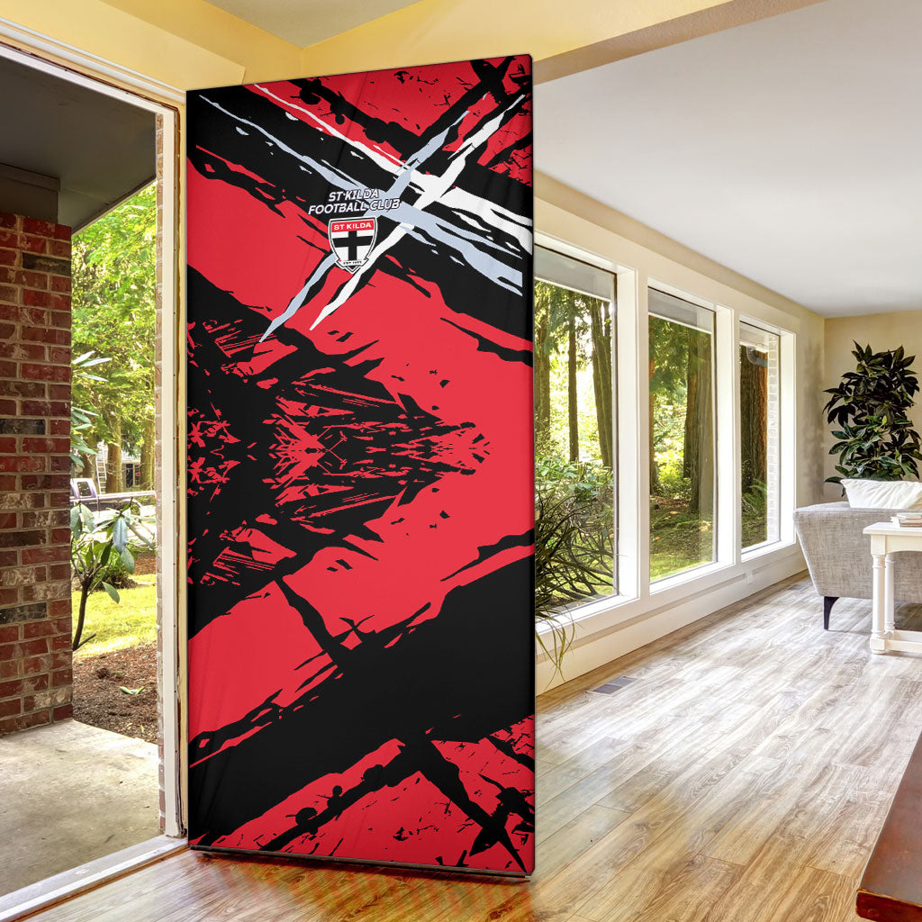 St Kilda Football Club Door Cover Saints Muscular Mascot Graphic - Abstract Paint Splatter Art