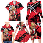 St Kilda Football Club Family Matching Long Sleeve Bodycon Dress and Hawaiian Shirt Saints Muscular Mascot Graphic - Abstract Paint Splatter Art