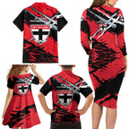 St Kilda Football Club Family Matching Long Sleeve Bodycon Dress and Hawaiian Shirt Saints Muscular Mascot Graphic - Abstract Paint Splatter Art