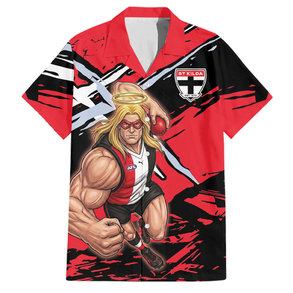 St Kilda Football Club Family Matching Long Sleeve Bodycon Dress and Hawaiian Shirt Saints Muscular Mascot Graphic - Abstract Paint Splatter Art