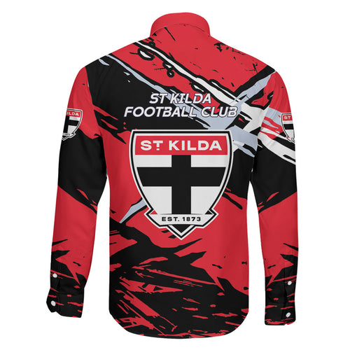 St Kilda Football Club Family Matching Long Sleeve Bodycon Dress and Hawaiian Shirt Saints Muscular Mascot Graphic - Abstract Paint Splatter Art