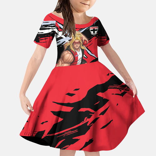 St Kilda Football Club Family Matching Mermaid Dress and Hawaiian Shirt Saints Muscular Mascot Graphic - Abstract Paint Splatter Art