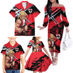 St Kilda Football Club Family Matching Off The Shoulder Long Sleeve Dress and Hawaiian Shirt Saints Muscular Mascot Graphic - Abstract Paint Splatter Art