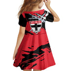 St Kilda Football Club Family Matching Off Shoulder Maxi Dress and Hawaiian Shirt Saints Muscular Mascot Graphic - Abstract Paint Splatter Art