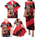 St Kilda Football Club Family Matching Puletasi and Hawaiian Shirt Saints Muscular Mascot Graphic - Abstract Paint Splatter Art