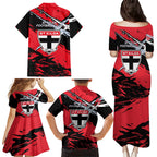St Kilda Football Club Family Matching Puletasi and Hawaiian Shirt Saints Muscular Mascot Graphic - Abstract Paint Splatter Art