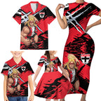 St Kilda Football Club Family Matching Short Sleeve Bodycon Dress and Hawaiian Shirt Saints Muscular Mascot Graphic - Abstract Paint Splatter Art