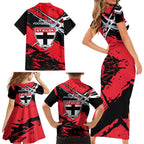 St Kilda Football Club Family Matching Short Sleeve Bodycon Dress and Hawaiian Shirt Saints Muscular Mascot Graphic - Abstract Paint Splatter Art