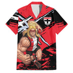 St Kilda Football Club Family Matching Short Sleeve Bodycon Dress and Hawaiian Shirt Saints Muscular Mascot Graphic - Abstract Paint Splatter Art
