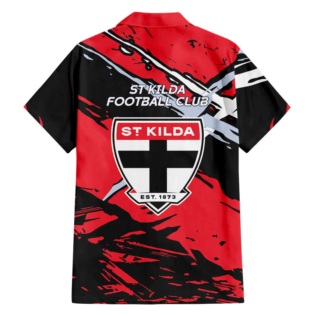 St Kilda Football Club Family Matching Short Sleeve Bodycon Dress and Hawaiian Shirt Saints Muscular Mascot Graphic - Abstract Paint Splatter Art