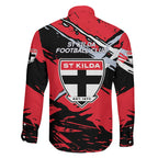 St Kilda Football Club Family Matching Short Sleeve Bodycon Dress and Hawaiian Shirt Saints Muscular Mascot Graphic - Abstract Paint Splatter Art