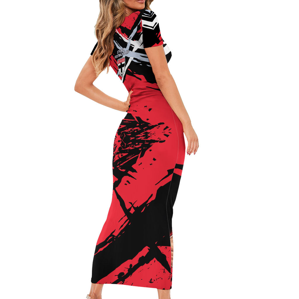 St Kilda Football Club Family Matching Short Sleeve Bodycon Dress and Hawaiian Shirt Saints Muscular Mascot Graphic - Abstract Paint Splatter Art
