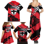 St Kilda Football Club Family Matching Summer Maxi Dress and Hawaiian Shirt Saints Muscular Mascot Graphic - Abstract Paint Splatter Art