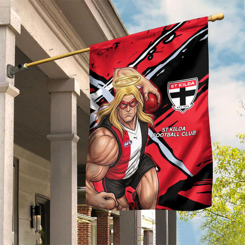 St Kilda Football Club Garden Flag Saints Muscular Mascot Graphic - Abstract Paint Splatter Art
