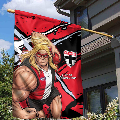 St Kilda Football Club Garden Flag Saints Muscular Mascot Graphic - Abstract Paint Splatter Art