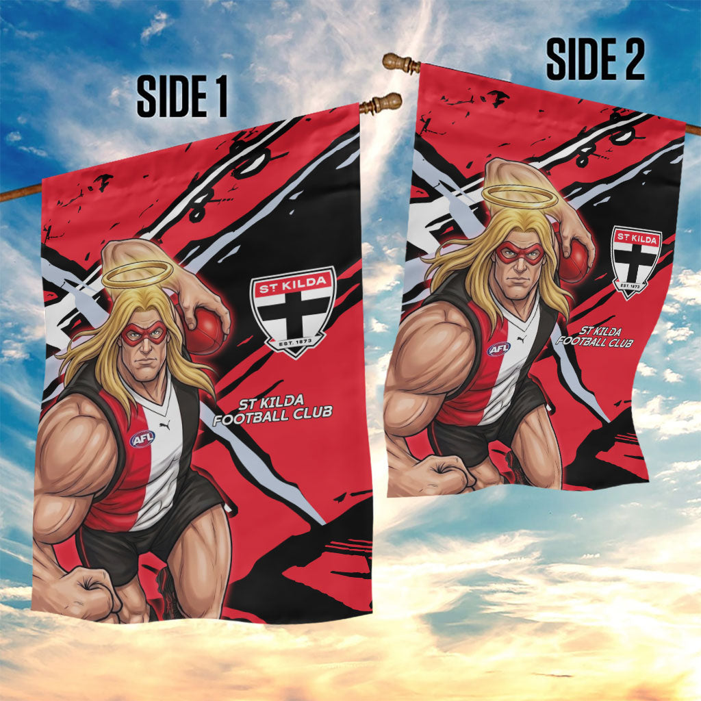 St Kilda Football Club Garden Flag Saints Muscular Mascot Graphic - Abstract Paint Splatter Art