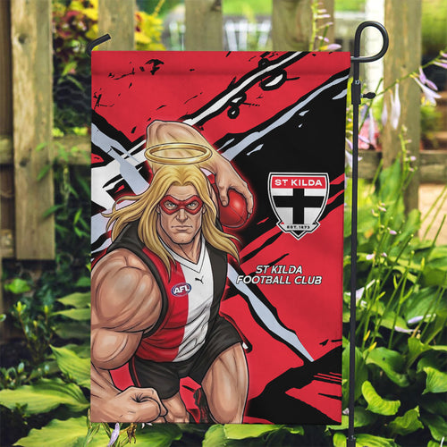 St Kilda Football Club Garden Flag Saints Muscular Mascot Graphic - Abstract Paint Splatter Art