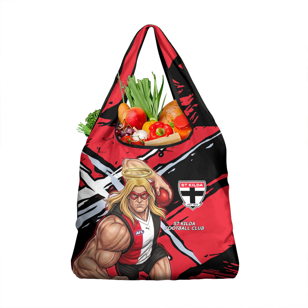St Kilda Football Club Grocery Bag Saints Muscular Mascot Graphic - Abstract Paint Splatter Art