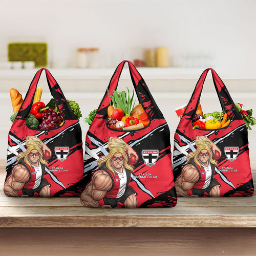 St Kilda Football Club Grocery Bag Saints Muscular Mascot Graphic - Abstract Paint Splatter Art