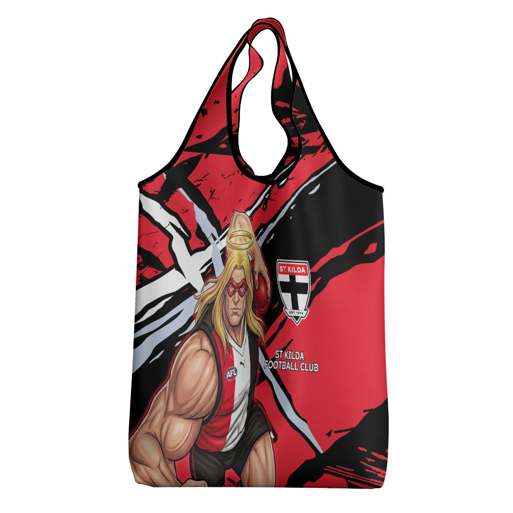 St Kilda Football Club Grocery Bag Saints Muscular Mascot Graphic - Abstract Paint Splatter Art