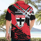 St Kilda Football Club Hawaiian Shirt Saints Muscular Mascot Graphic - Abstract Paint Splatter Art