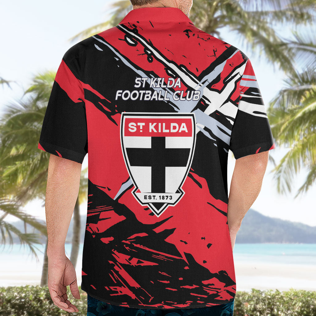 St Kilda Football Club Hawaiian Shirt Saints Muscular Mascot Graphic - Abstract Paint Splatter Art