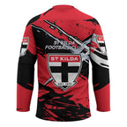 St Kilda Football Club Hockey Jersey Saints Muscular Mascot Graphic - Abstract Paint Splatter Art