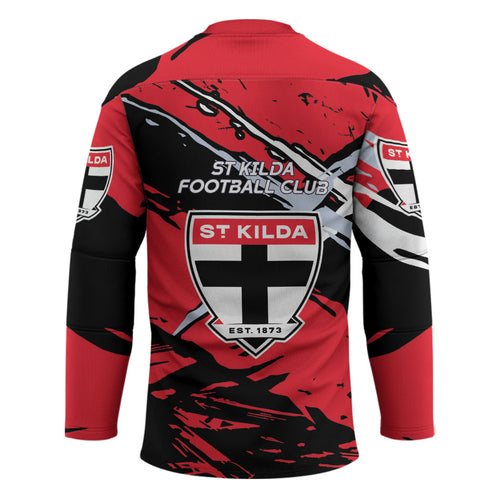 St Kilda Football Club Hockey Jersey Saints Muscular Mascot Graphic - Abstract Paint Splatter Art