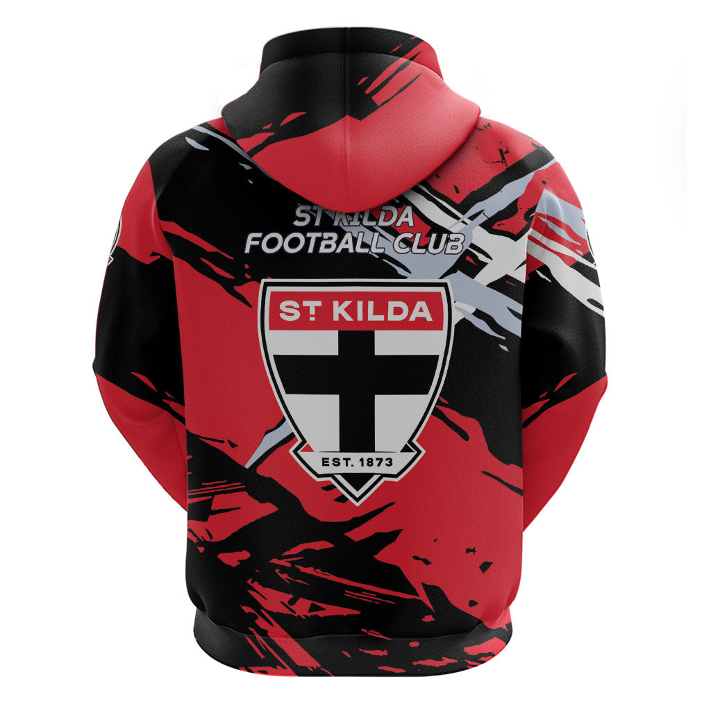 St Kilda Football Club Hoodie Saints Muscular Mascot Graphic - Abstract Paint Splatter Art