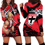 St Kilda Football Club Hoodie Dress Saints Muscular Mascot Graphic - Abstract Paint Splatter Art