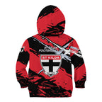 St Kilda Football Club Kid Hoodie Saints Muscular Mascot Graphic - Abstract Paint Splatter Art