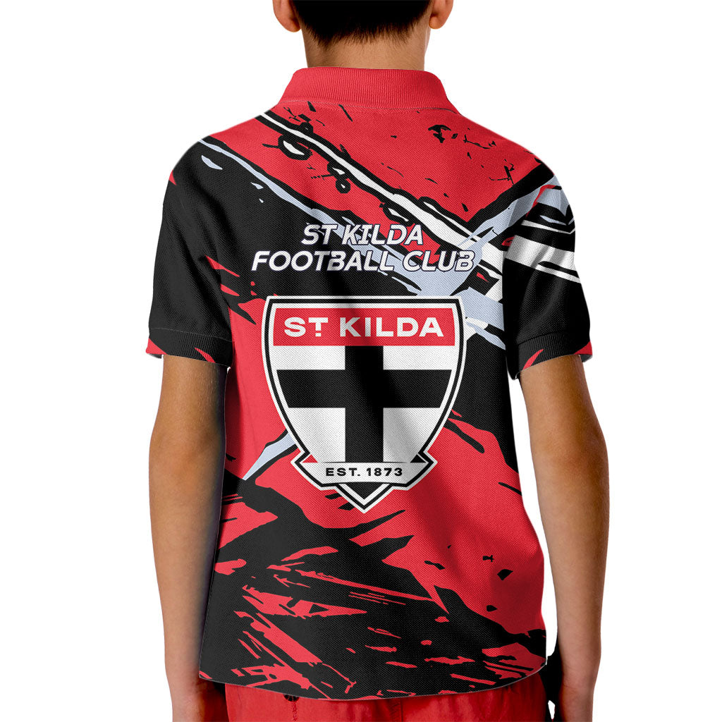 St Kilda Football Club Kid Polo Shirt Saints Muscular Mascot Graphic - Abstract Paint Splatter Art